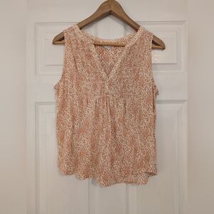 Lucky Brand Floral Sleeveless V Neck Top In Cream, Orange & Pink Women's Size M